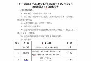 关于《成都市劳动人民文化宫多功能厅会议桌、会议椅及 地毯购置项目》的询价公告
