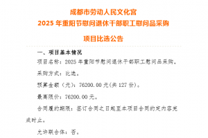成都市劳动人民文化宫2025年重阳节慰问退休干部职工慰问品采购项目比选公告